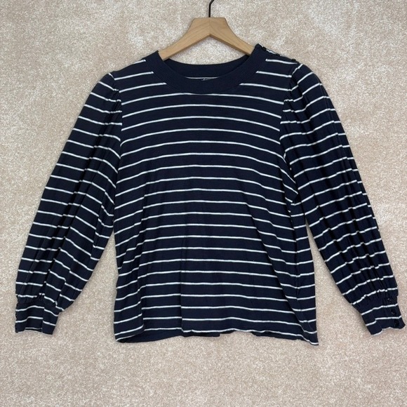 NATION LTD Top Shirt Size Medium Blue Striped Crewneck Long Sleeve Pullover - Picture 1 of 8
